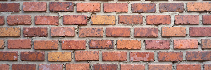 Weathered red brick wall with light mortar and rough texture
