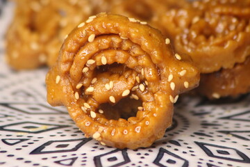 Chebakia Close Up, Moroccan Fried Cookies