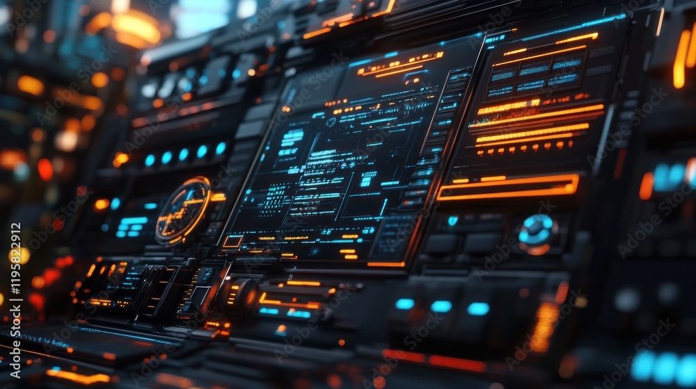 Poster Futuristic Tech Control Panel Interface Design