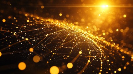 Golden Network Illuminating Dark Abstract Sphere