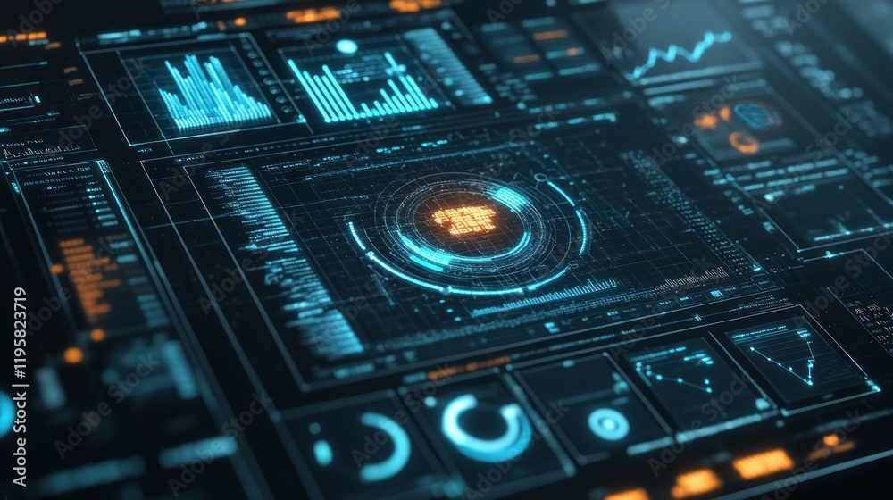Poster Futuristic Digital Interface Showing System Data Analysis