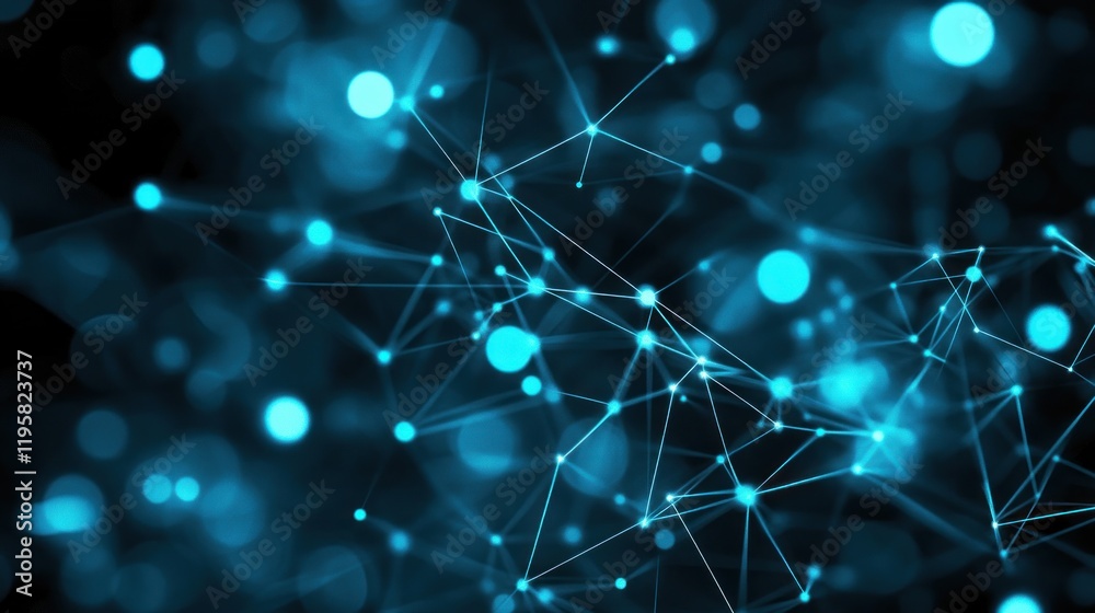 Poster abstract network blue glowing points connected lines