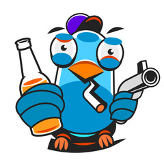 Vector Line Art Illustration of a vulture. It is perching on a dead tree to wait for the victim.