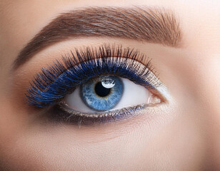 Fototapeta premium Close-up of female eye makeup, macro shot of iris and eyelashes, eyebrows.