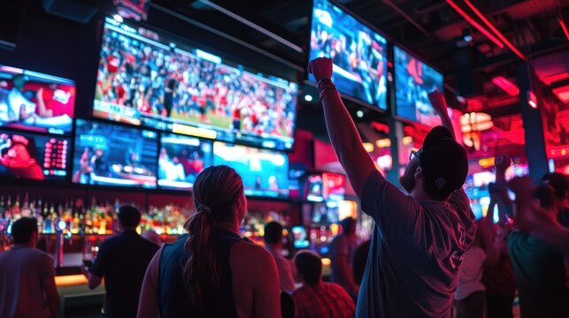 Sports Bar Patrons Watch Games On Multiple Screens