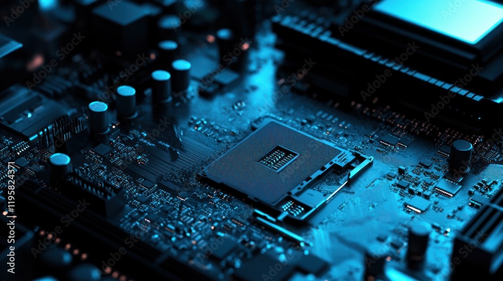 Poster Close Up View Of A Computer Motherboard With Central Processing Unit