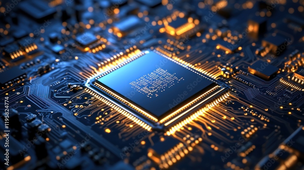 Poster Illuminated Central Processing Unit on Circuit Board