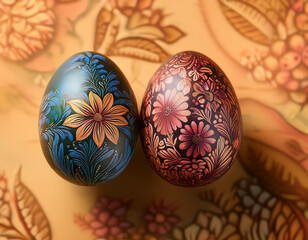 Vibrant Painted Easter Eggs with Floral Detail in Stunning Close-Up