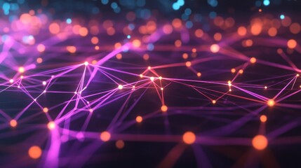 Abstract Network Connections Illuminated With Purple And Orange Lights