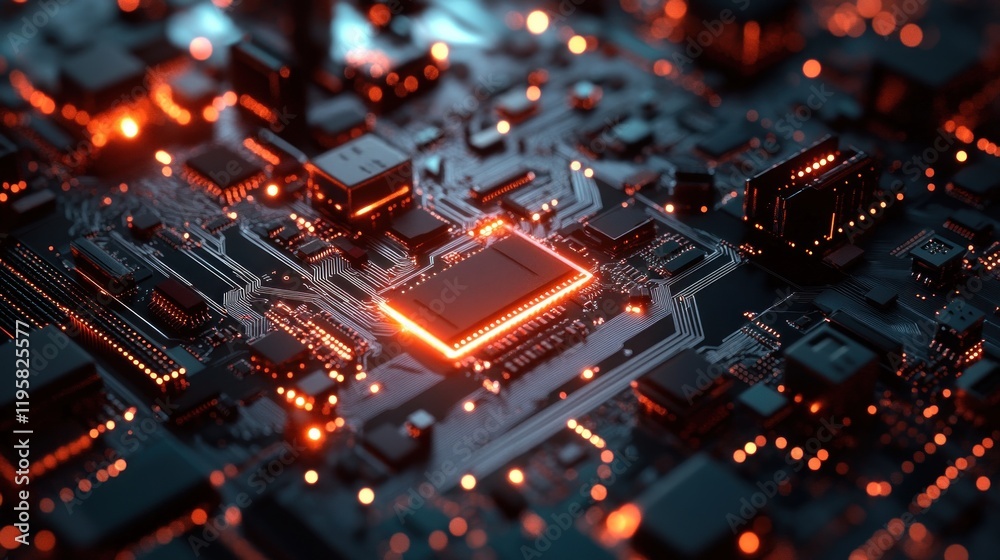 Aufkleber Illuminated Circuit Board Showing Complex Technological Design
