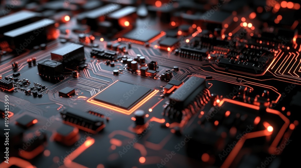 Aufkleber Illuminated Circuit Board Components Displaying Technological Advancement