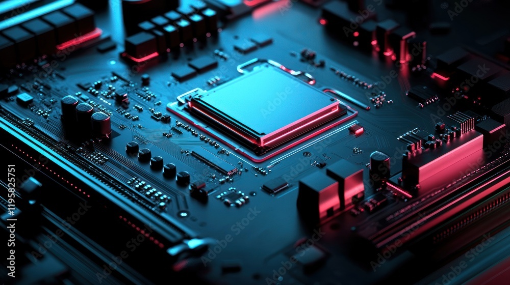 Poster Illuminated Computer Motherboard Central Processing Unit