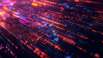 Fototapeta premium Abstract Digital Circuitry Glowing Neon Lights