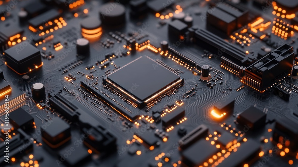 Poster Illuminated Circuit Board Shows Central Processing Unit