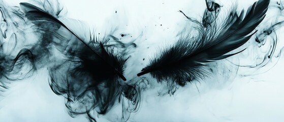 Obraz premium Artistic double exposure of feathers and flowing ink creates a dramatic and elegant expression