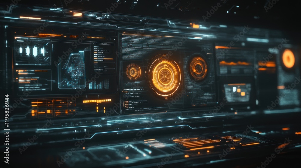 Poster Futuristic Digital Interface Displays Data Analytics