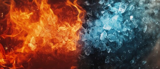 Dynamic contrast of fire and ice representing opposing forces in nature