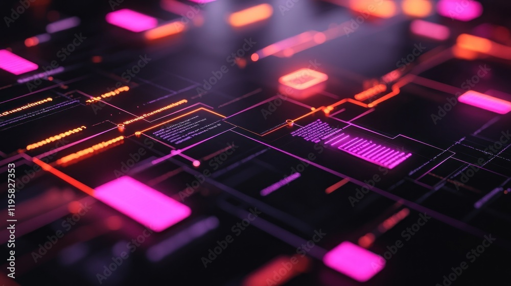 Poster Abstract Digital Interface Showing Neon Data Streams