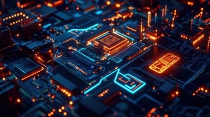 Obraz premium Glowing Circuit Board Shows Technological Advancement