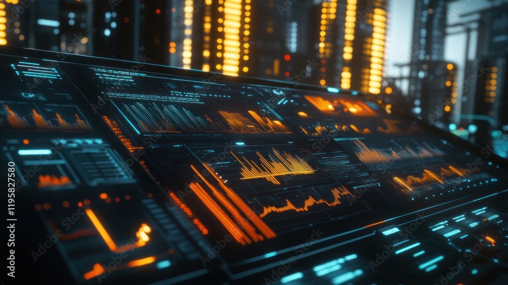 Aufkleber futuristic data center control panel displays system information