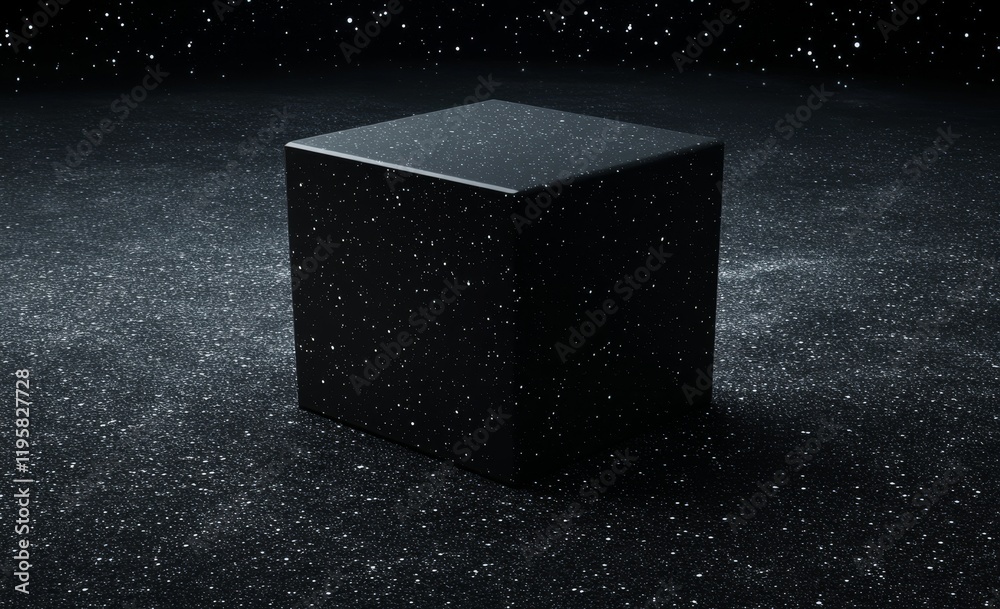 Poster hi-tech square blocks arranged in a cubic formation are set against a backdrop of information fields