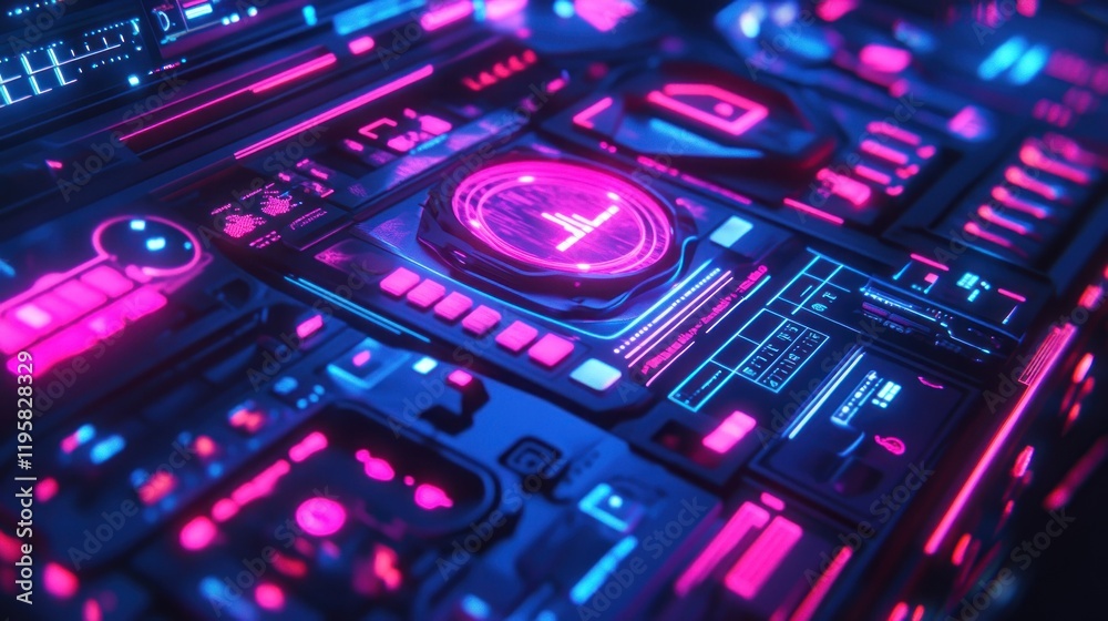 Poster Futuristic Neon Interface Control Panel Display