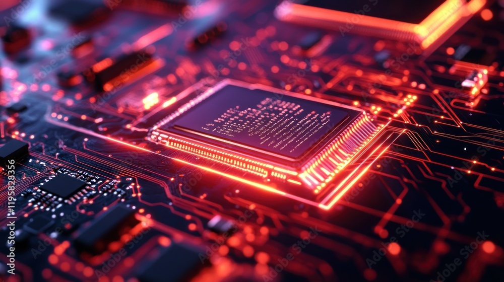 Poster Illuminated Central Processing Unit On Circuit Board