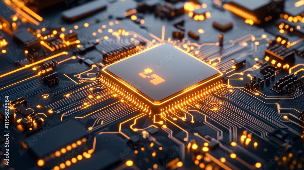 Poster Illuminated Central Processing Unit on Circuit Board