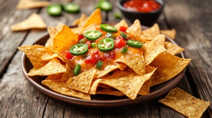 Delicious Nachos With Cheese Salsa And Jalapenos