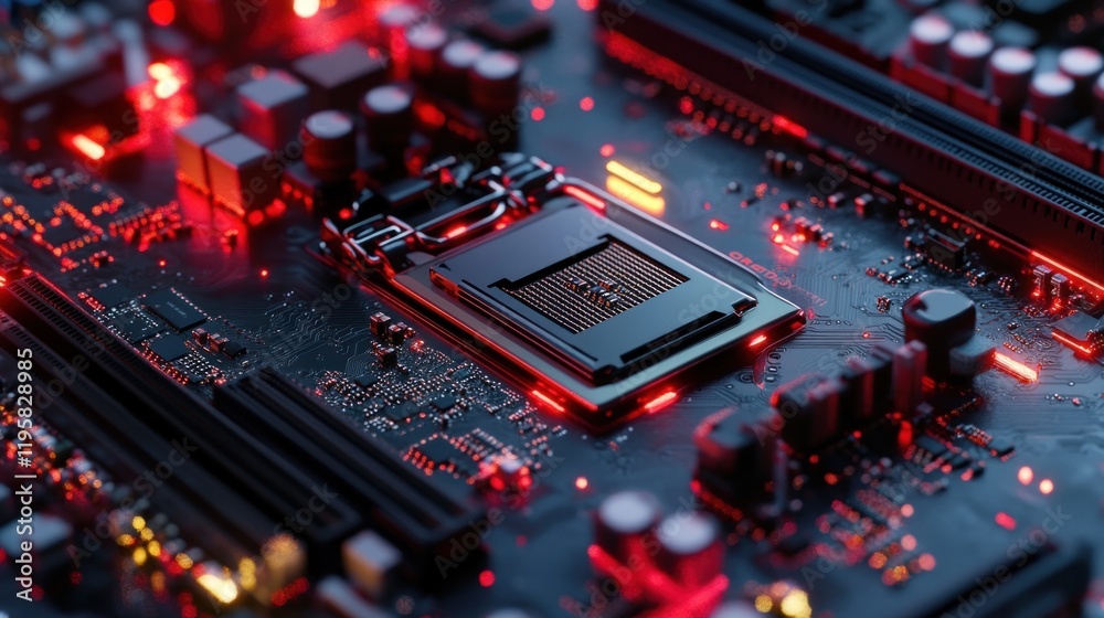 Poster Illuminated Computer Motherboard Central Processing Unit