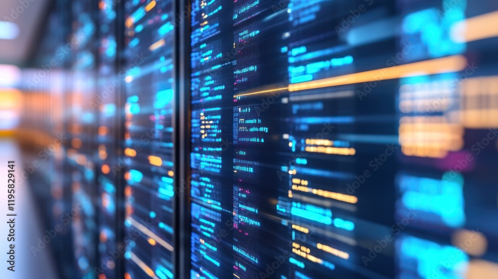 Poster Server Racks Displaying Lines Of Blue Code