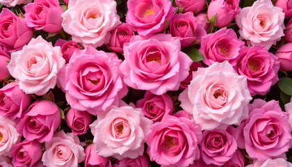 Obraz premium Vibrant pink rose blossoms in full bloom close-up