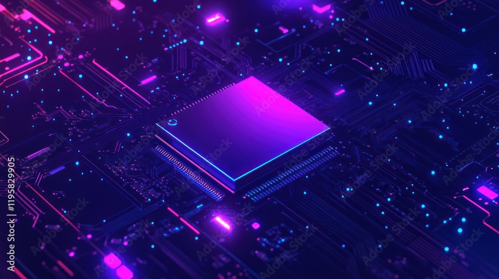 Poster neon lit circuit board with central processor