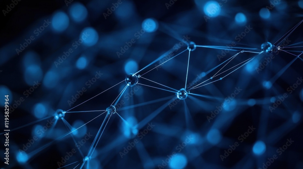 Poster abstract blue network nodes and connections