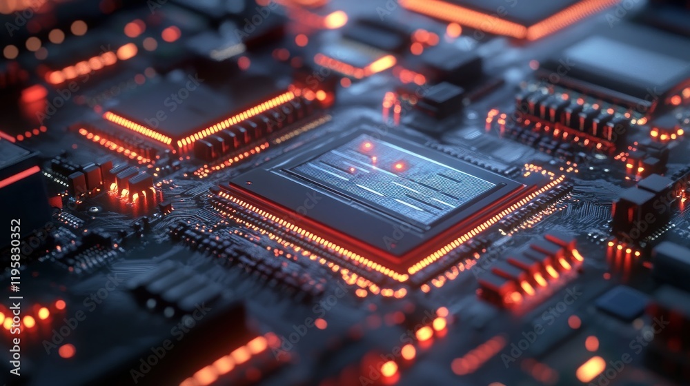 Aufkleber Illuminated Central Processing Unit On Circuit Board