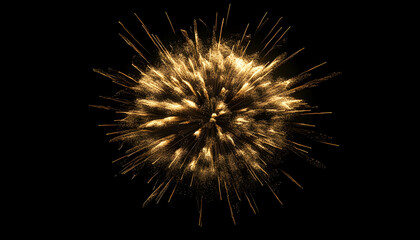 Golden fireworks light up the black night sky, creating a stunning New Year's Eve celebration.