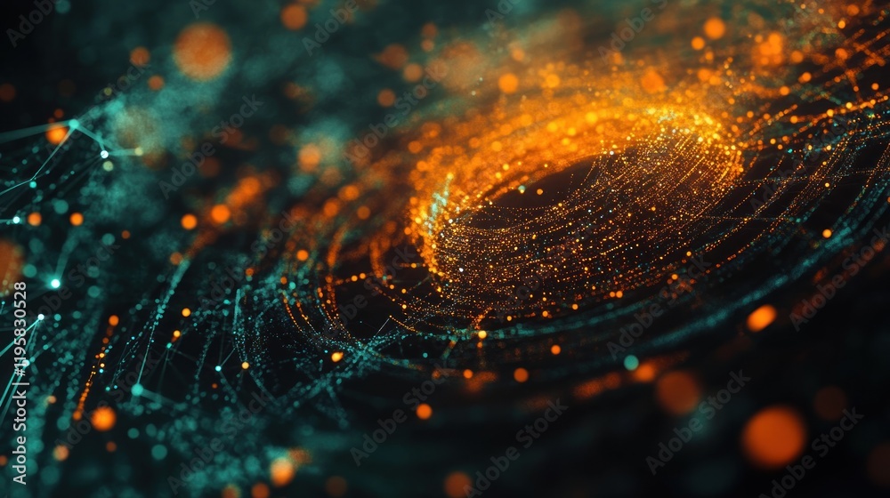 Poster abstract swirling light patterns in teal and orange