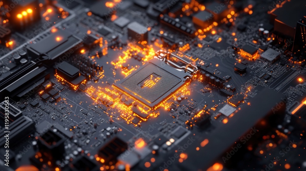 Poster illuminated motherboard central processing unit technology