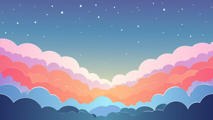 Colorful clouds fill the sky at twilight creating a serene atmosphere over the horizon