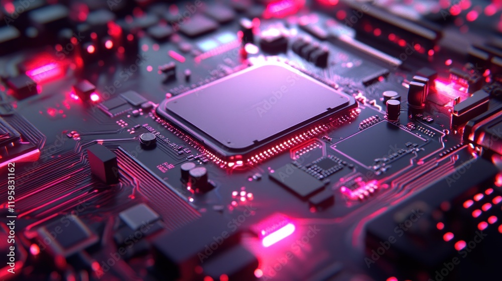 Poster Illuminated Central Processing Unit on Circuit Board