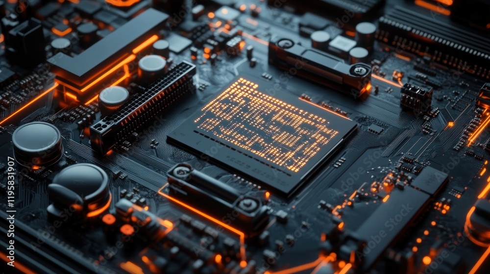 Poster Illuminated Computer Motherboard Central Processing Unit