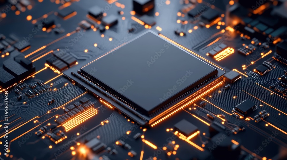 Poster Illuminated Central Processing Unit On Circuit Board