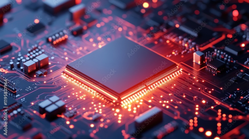 Aufkleber Illuminated Central Processing Unit On Circuit Board