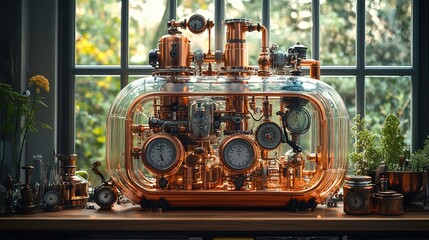  A highly detailed and intricate steampunk-inspired teapot