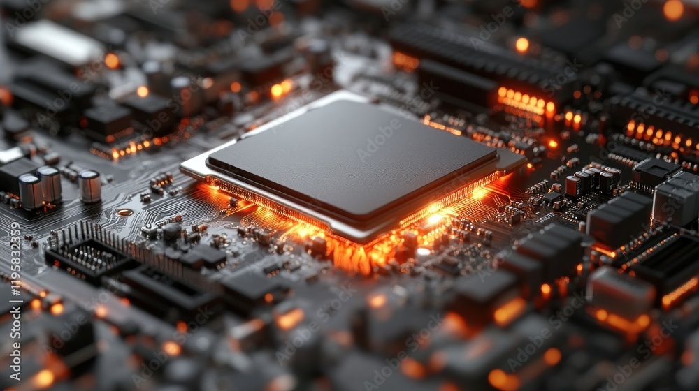 Aufkleber Illuminated Central Processing Unit On Circuit Board