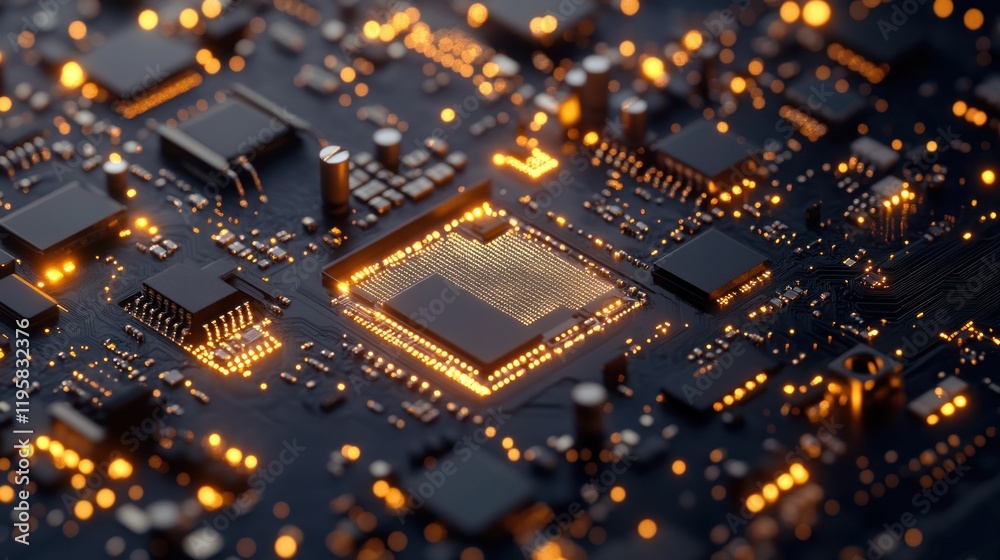Poster Illuminated Circuit Board Shows Central Processing Unit
