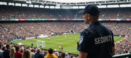 Security guard monitoring a sports stadium event for public safety