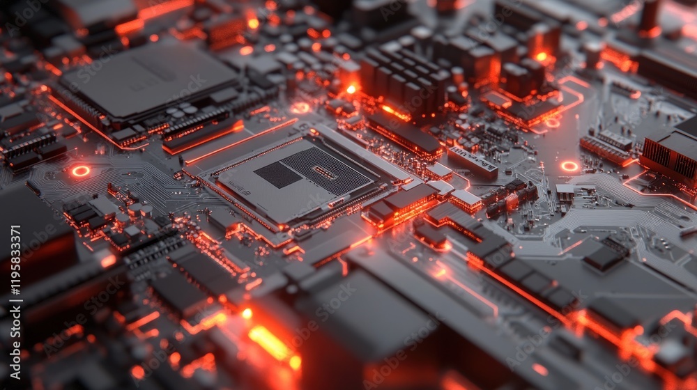 Poster Illuminated Computer Motherboard Central Processing Unit