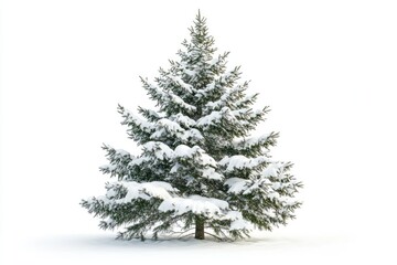 Spruce covered with snow isolated on white background  winter forest