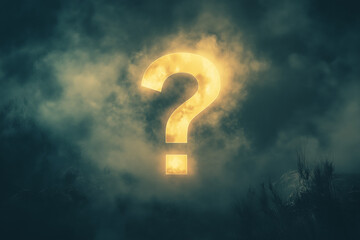 Glowing Enigma: A Giant Question Mark in Mysterious Space dark doubt query stars light cosmic wonder